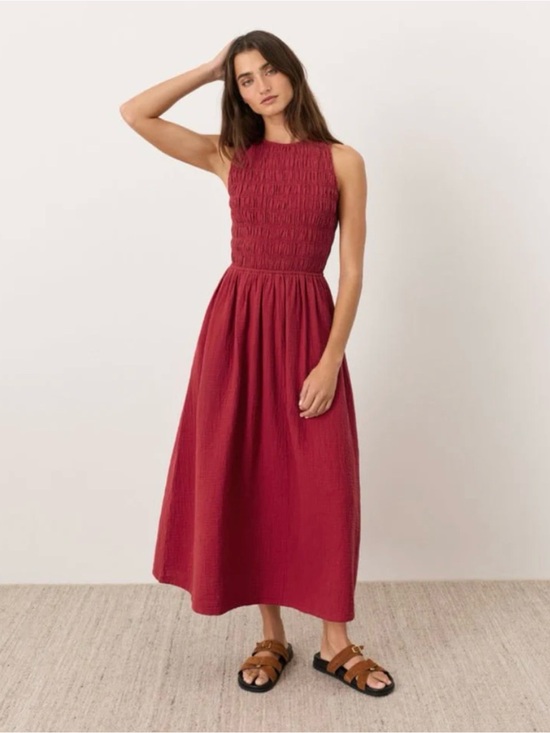 Pact Dresses & Skirts - Sleeveless Smocked Maxi Dress in Poppi Red